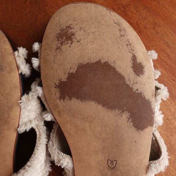 Rothy's Sandals Womens SZ 8.5 BLK White Sea Shell Fringe Slip On Slide Flat Shoe - Picture 9 of 10